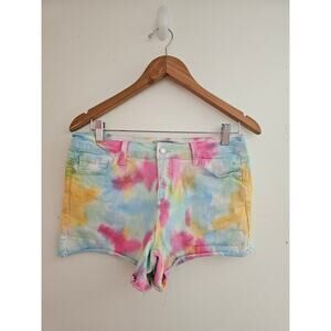 Judy Blue Size MEDIUM Cut-Off Mid-Rise Tie Dye Frayed Raw Hem Denim Jean Shorts